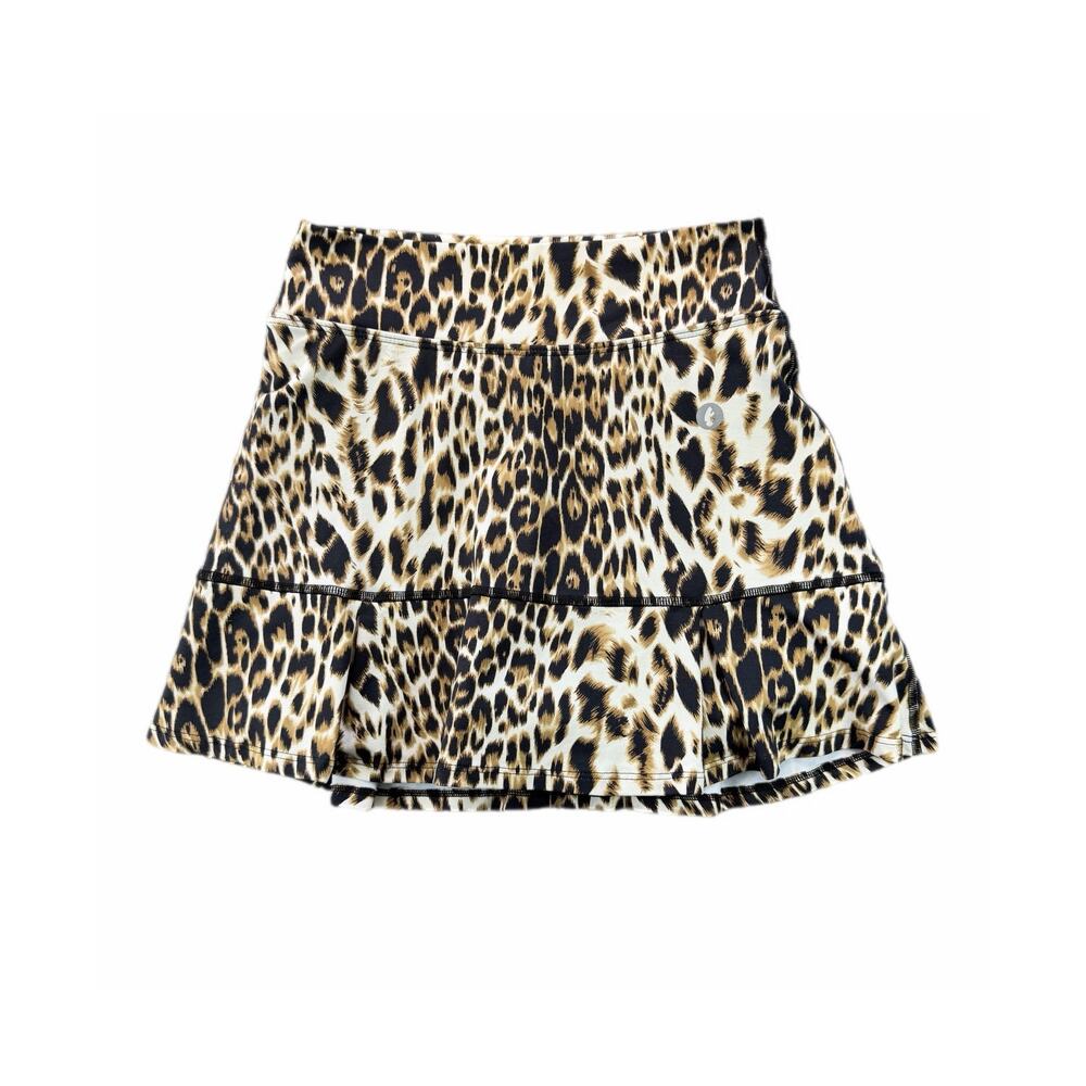 Dona Jo Jo Cheetah Leopard Tan Black Athletic Animal Athleisure Tennis Skort